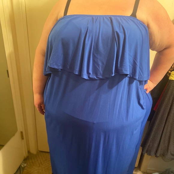 Reb Dolls Plus-Size Ruffle Strapless A Line Maxi Dress, Blue, Size 5x - Picture 1 of 3